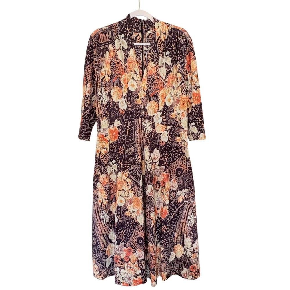 Soft Surroundings Adamaris Maxi Dress L Navy Rust Floral Boho Artsy Cottagecore
